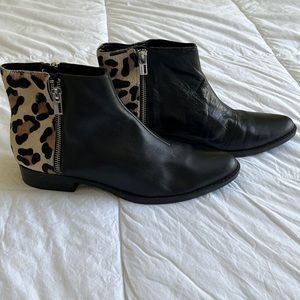 Calvin Klein leather and leopard print ankle boots